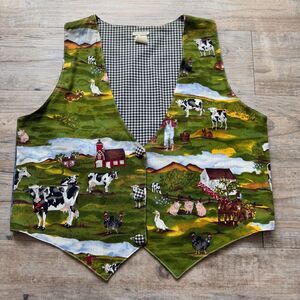 Nita’s Rags Farm Scene Vest Made in USA Medium Unique Statement Handmade